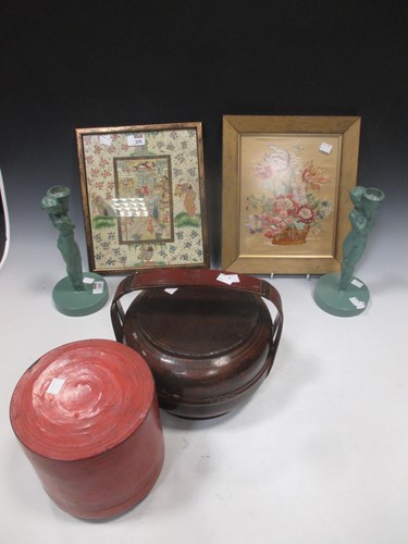Lot 225 - A 19th century embroidered picture of flowers...