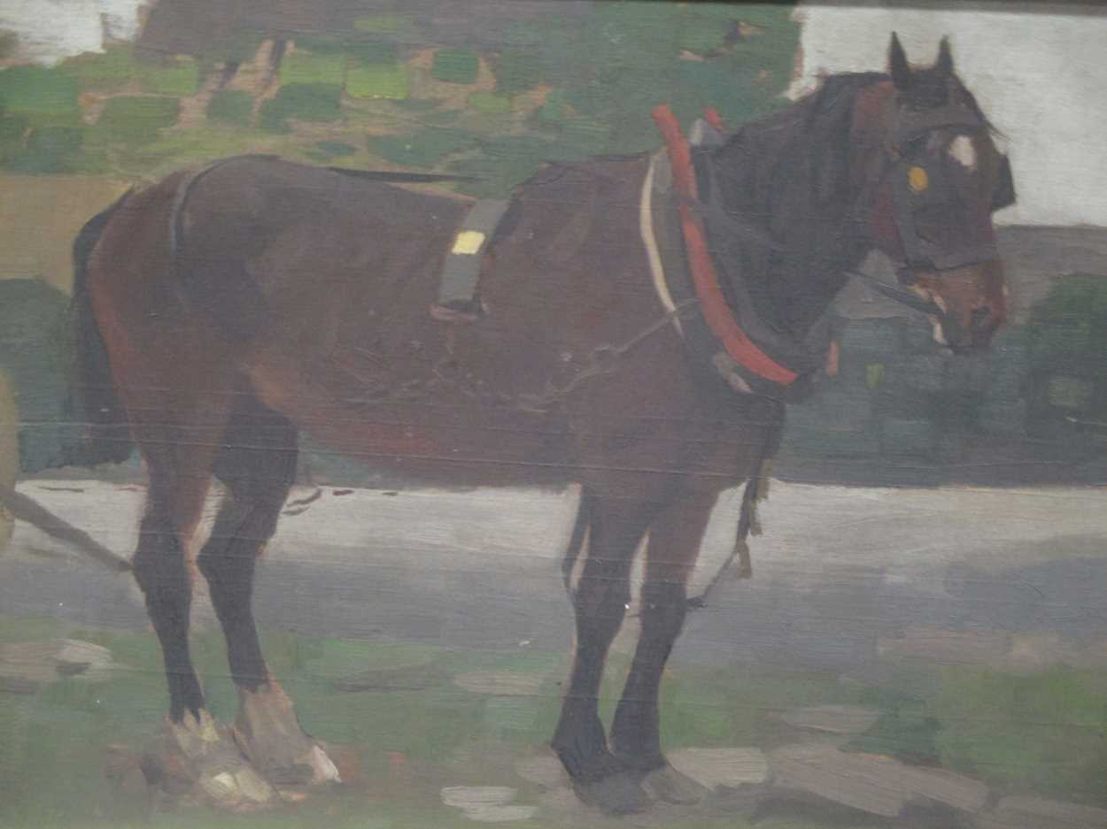 Lot 575 - British School, horse in harness (sketch on...