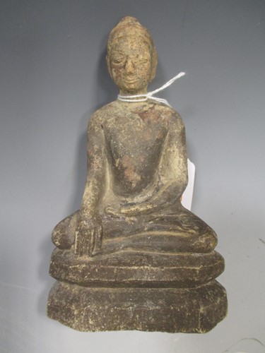 Lot 186 - A Thai carved soft-stone Buddha, seated in...