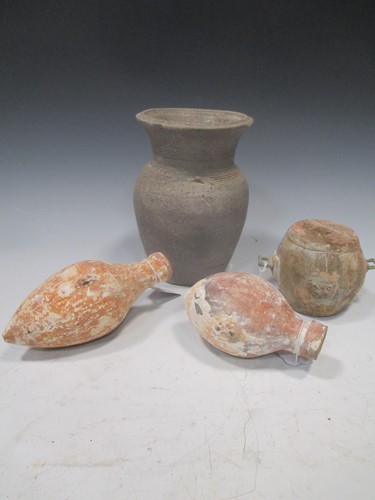 Lot 189 - Two egg form pottery “Pilgrim” flasks, perhaps...