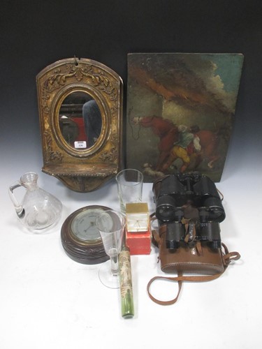 Lot 336 - A gilt wood wall bracket with mirror, a small...