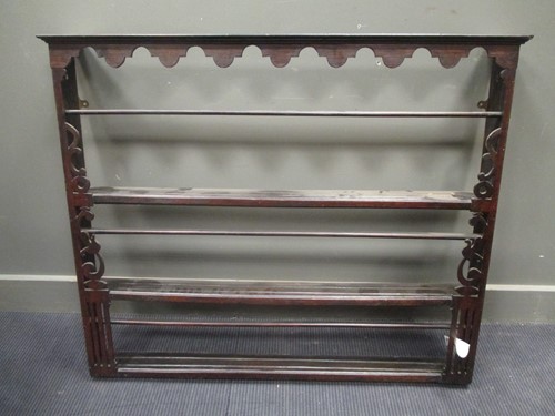 Lot 805 - An 18th century oak pewter or delft rack, 96 x...