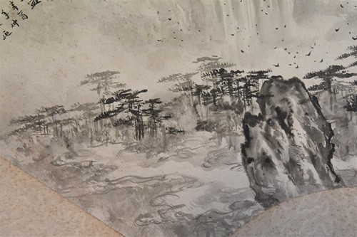 Lot 123 - A Chinese painted paper fan leaf in Song style, late Qing dynasty