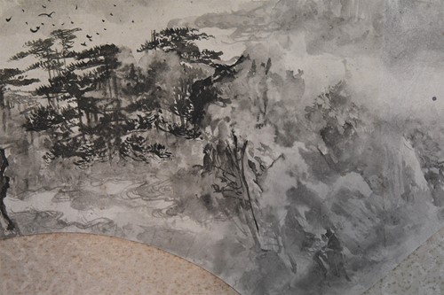 Lot 123 - A Chinese painted paper fan leaf in Song style, late Qing dynasty