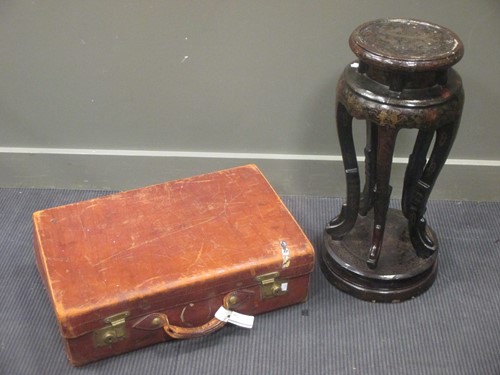 Lot 391 - A leather suitcase and a Japanese lacquered...