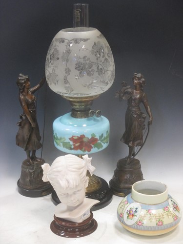 Lot 130 - 2 x Spelter figures, la chasse and la pecheuse,...