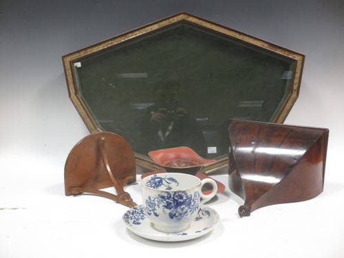 Lot 1 - A glazed fan display case, a toleware dish, a...