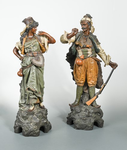 Lot 21 - Johann Maresch, a pair of Austrian painted terracotta Moorish figures