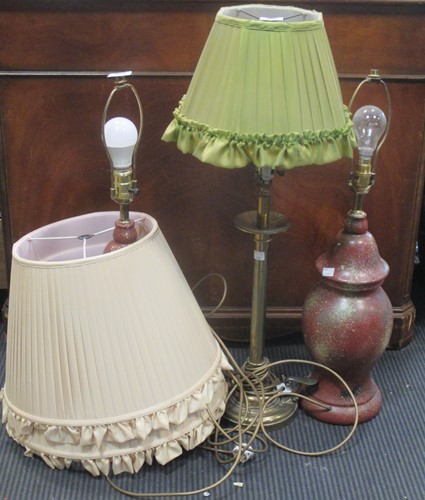 Lot 636 - A pair of painted pottery lamp bases and a...