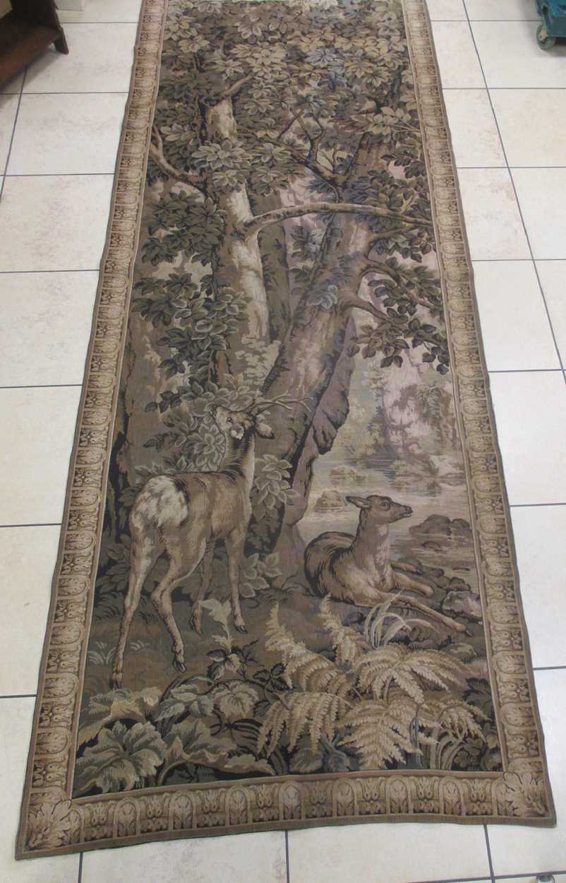 Lot 133 - A pair of machine made tapestries with stags,