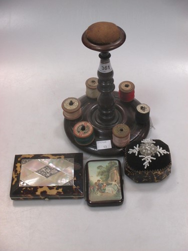 Lot 361 - A 19th century treen sewing stand, a faux...