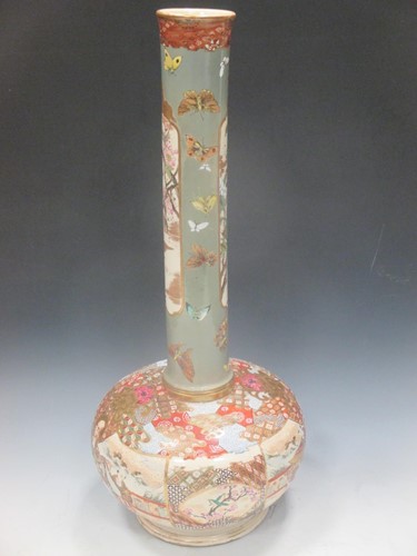 Lot 106 - A tall necked Japanese satsuma vase, 20th...