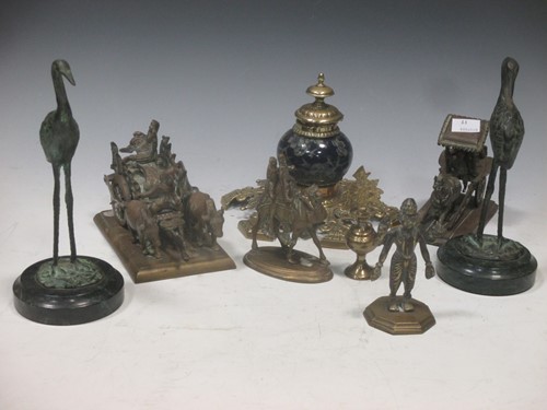 Lot 364 - A pair of brass andirons, assorted classical...