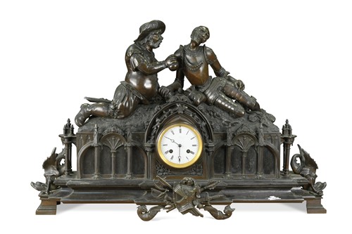 Lot 429 - An imposing French bronze figural mantel clock, late 19th century