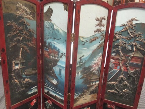 Lot 880 - A modern Oriental four panel, three fold,...