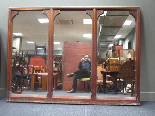 Lot 882 - A large mahogany triptych style mirror,...