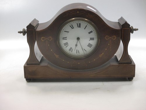 Lot 50 - A mahogany and inlaid mantel time piece, with...