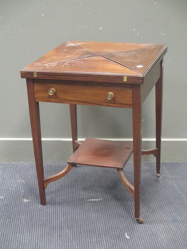Lot 553 - An Edwardian mahogany envelope card table, 55cm