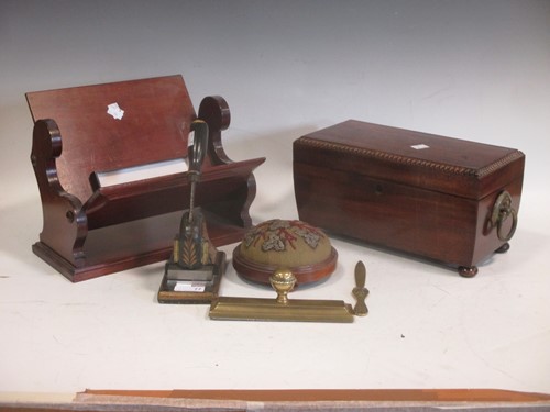 Lot 77 - A tea caddy, small book shelf, desk punch, pin...