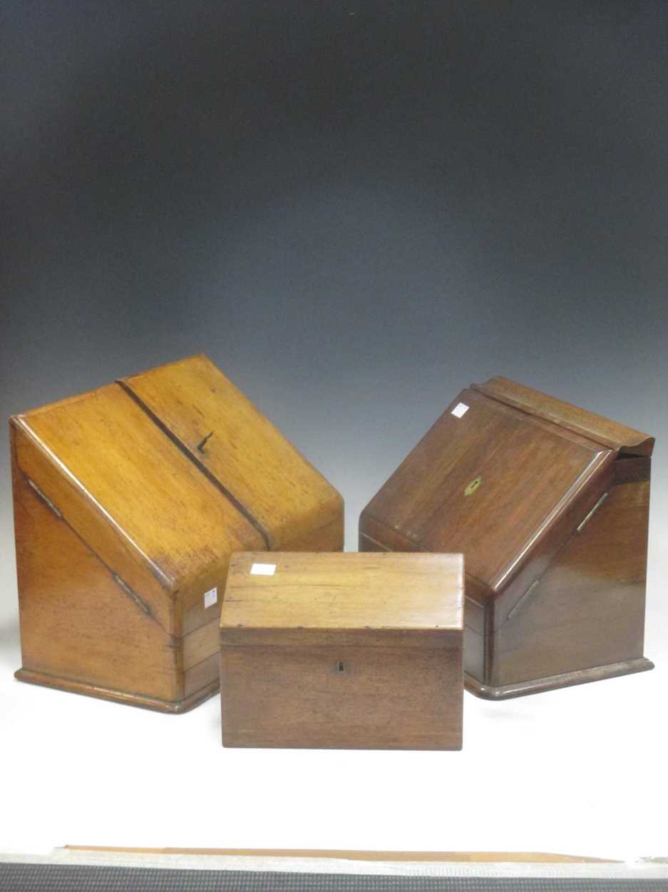 Lot 74 - A mahogany sloping front stationery box, 35cm