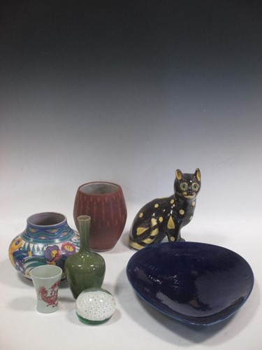 Lot 82 - A Mosanic cat, Rorstrand dish, Poole vase etc