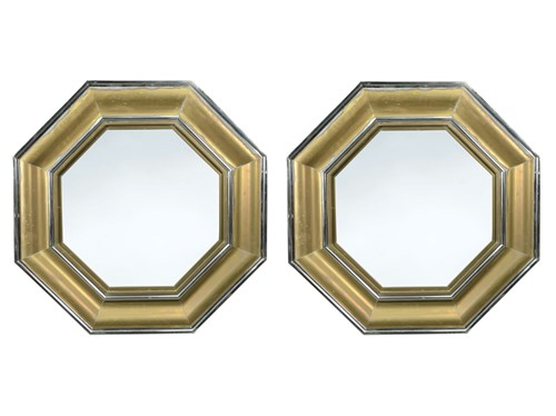 Lot 187 - Sandro Petti for L'Angolo Metallarte, Italy, a pair of large octagonal brass and chrome mirrors, circa 1970s