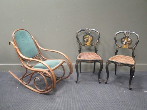 Lot 620 - A bent wood rocking chair and two Victorian...
