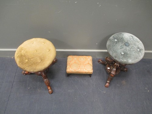 Lot 616 - Two Victorian piano stools with swivel tops on...