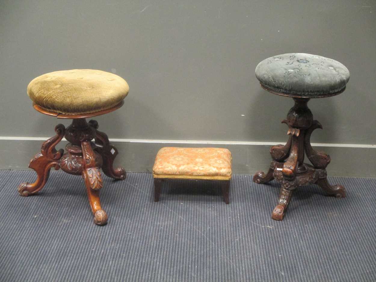 Lot 616 - Two Victorian piano stools with swivel tops on...