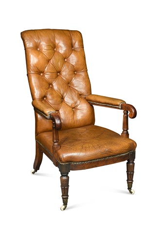 Lot 445 - A William IV button back leather armchair