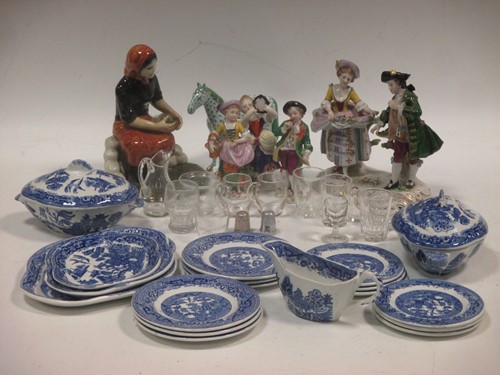 Lot 3 - A child's willow pattern part teaset, a German...