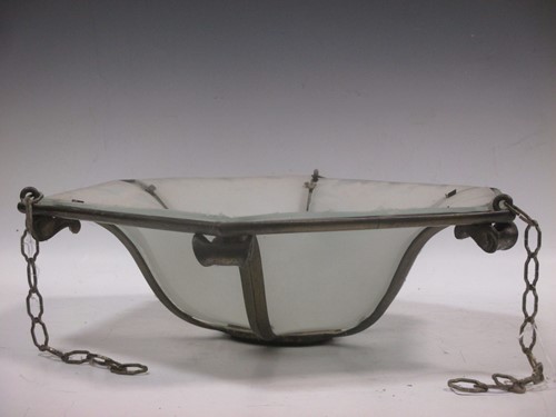 Lot 518 - A 1930's brass and opaque glass panel ceiling...