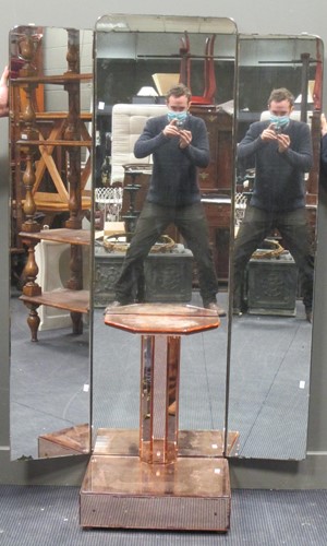 Lot 550 - Art deco full length triptych mirror on a pink...