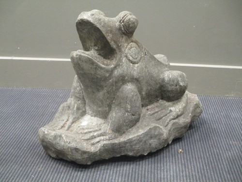 Lot 434 - A carved granite figure of a frog, 49cm high,...