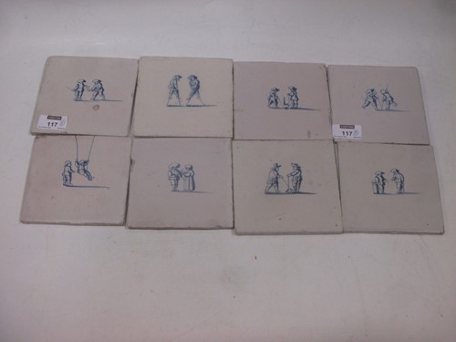 Lot 117 - Eight Delft blue and white tiles, each...