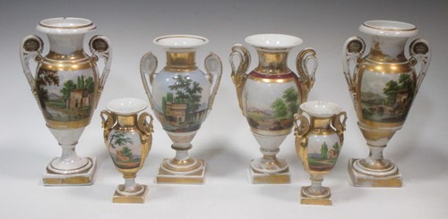 Lot 116 - A pair of Paris porcelain two-handled vases,...
