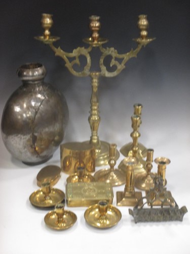 Lot 95 - A pair of 18th Century cast brass candle...