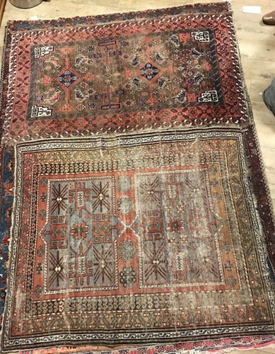 Lot 649 - Three small worn rugs, Afshar, Belouchi, and a...