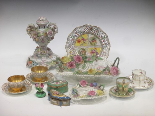 Lot 102 - Two Coalport gilt cups and saucers, Derby and...