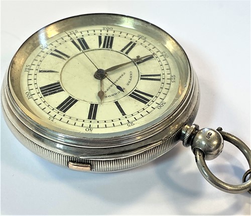 Lot 223 - S. Lichtenstein, Manchester - A Victorian silver 'Goliath' open faced chronograph pocket watch and chain