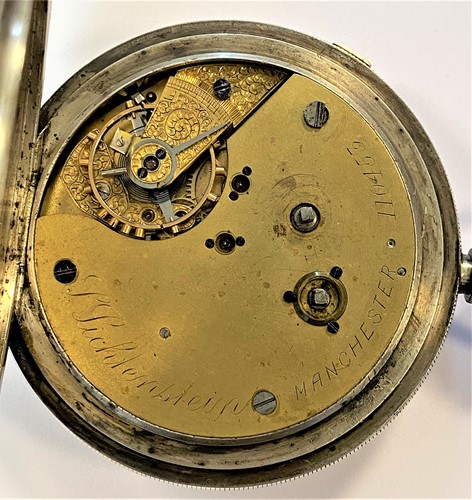 Lot 223 - S. Lichtenstein, Manchester - A Victorian silver 'Goliath' open faced chronograph pocket watch and chain