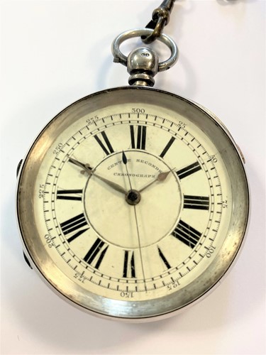 Lot 223 - S. Lichtenstein, Manchester - A Victorian silver 'Goliath' open faced chronograph pocket watch and chain