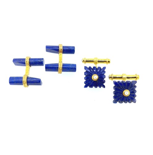 Lot 59 - Two pairs of lapis lazuli cufflinks