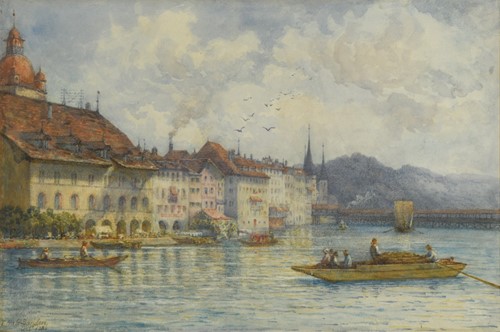 Lot 340 - A View of Lucerne, Switzerland signed and...