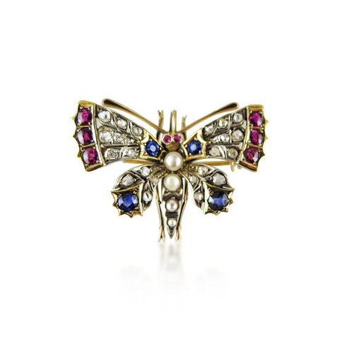 Lot 88 - A Victorian diamond and gem-set butterfly pendant/brooch