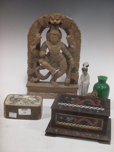 Lot 19 - A Chinese cloisonne and hardwood cigarette box,...