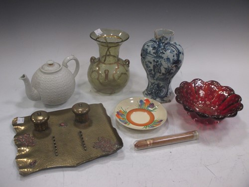 Lot 25 - An 18th century Delft jar (A/F) together with...