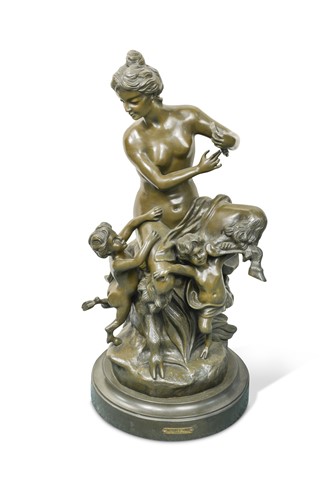 Lot 426 - After Claude Michel Clodion (1738-1814), a bronze group entitled 'Bacchante & Faunes'