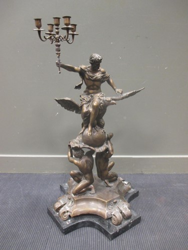 Lot 125 - A large bronze candelabra figure group, 100cm...