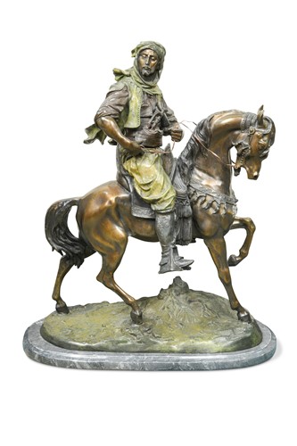 Lot 427 - After Antoine-Louis Barye (French, 1795-1875), a bronze model of an Arab on horseback